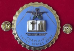 An older symbol of the Chaplain Corps that includes Christian and Jewish symbols.  There are now Buddhist, Hindu, and Muslim symbols as well